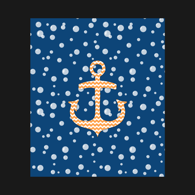 Navy Blue Orange Chevron Anchor by dreamingmind