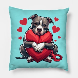 Pitbull Hugs a Heart Pillow Pillow