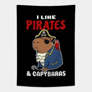 I Like Pirates and Capybaras Cartoon Tapestry