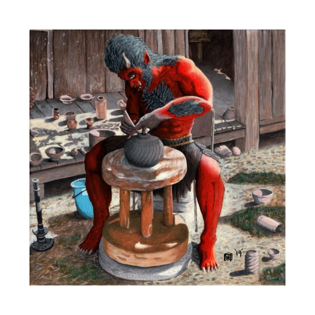 Ogre Using Pottery Wheel Fantasyart by Helms Art Creations