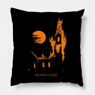 Black Metal Sunday (orange version) Pillow