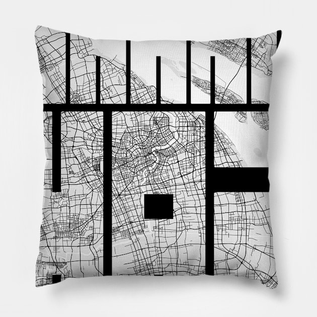 Shanghai, China City Map Typography - Light Pillow by deMAP Studio