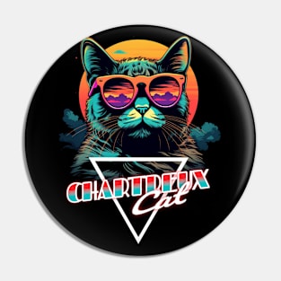 Retro Wave Chartreux Cat Miami Shirt Pin