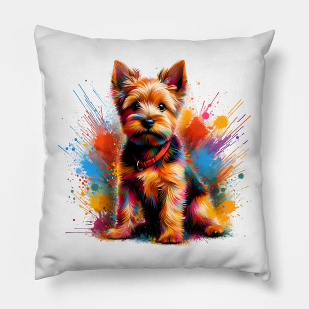 Vibrant Norfolk Terrier in Colorful Splash Paint Art Pillow by ArtRUs