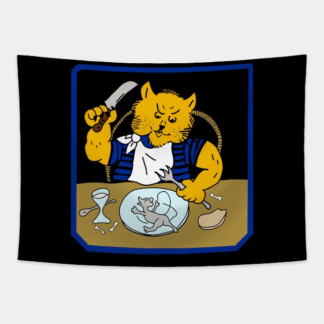 Cat dinner time Tapestry by Ilustradamus