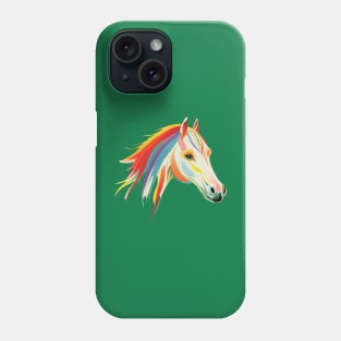 Beautiful Horse with Rainbow Mane on Green Phone Case