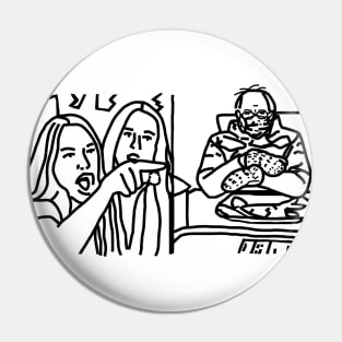 Woman Yelling at Cat and Bernie Sanders Mittens Memes Line Drawing Pin