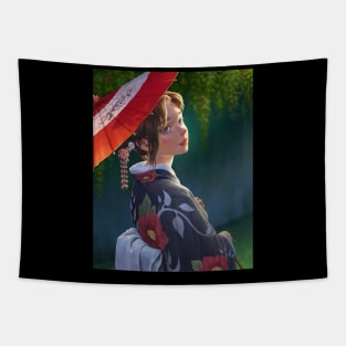 Kimono Girl with Unbrella Tapestry