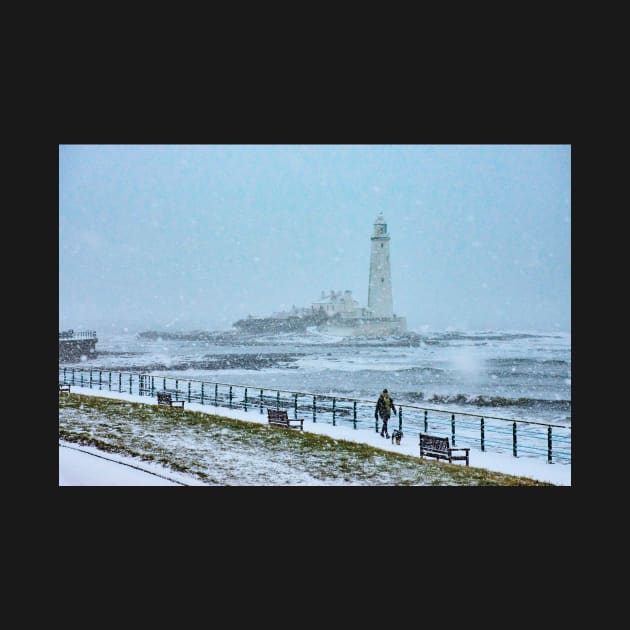 whitley bay lighthouse winter postcard by tynesidephotos