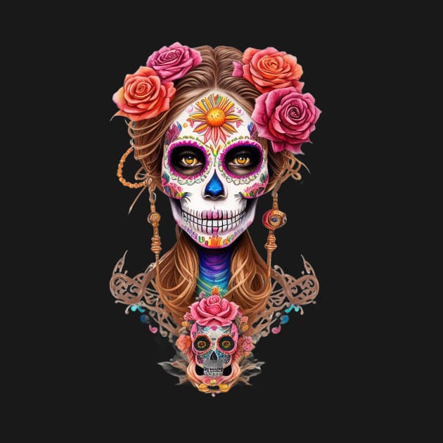 Embody the Spirit of Dia de los Muertos with Stunning Woman in Sugar Skull Makeup by ImaginativeInkPOD