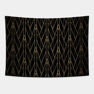 Black and Gold Vintage Art Deco Triangle Lines Geometric Pattern Tapestry