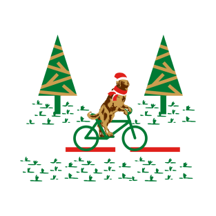 Dogs Day Out on a Bike- Golden Retriever with Santa's Hat and scarf T-Shirt