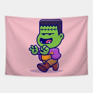 Cute Frankenstein Walking Cartoon Tapestry