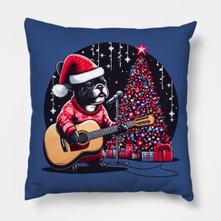 French Bulldog Playing Guitar Christmas Pillow