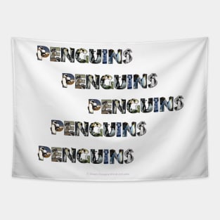 Penguins penguins penguins - wildlife oil painting word art Tapestry