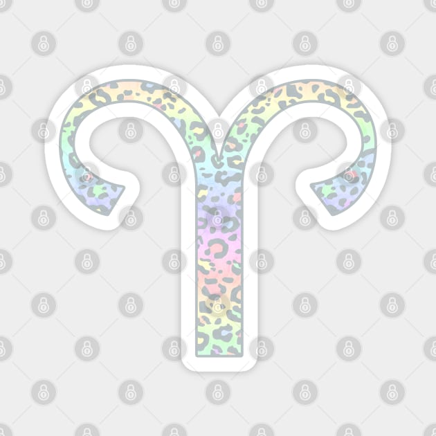 Aries Zodiac Horoscope Symbol in Pastel Rainbow Leopard Print Magnet by bumblefuzzies