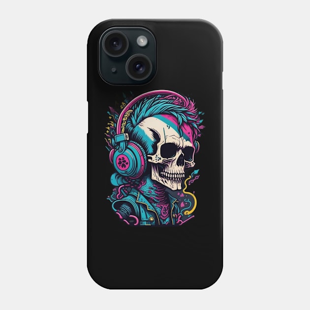 Skull with headphones Phone Case by lkn