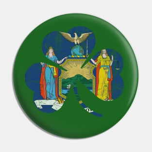 New York Flag Shamrock Irish St Patricks Day Pin