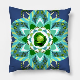 Green cabbage in mandala designe Pillow