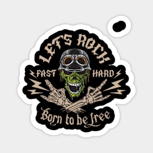 Biker TShirt Men Let's Rock Fast Hard Skull Magnet