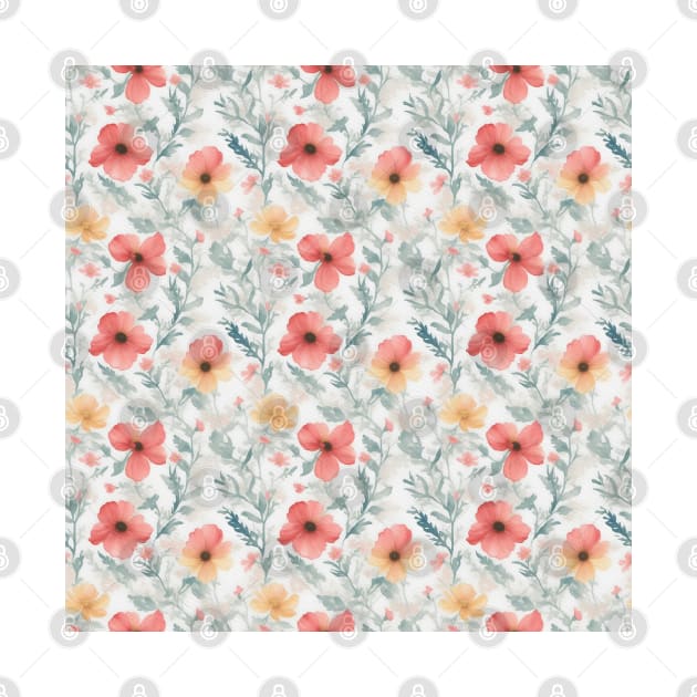 Wild Poppy Flowers - Watercolor Floral Pattern by Victoria's Store