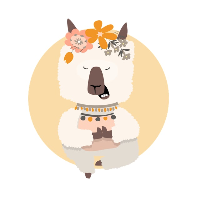 Cute Llama with Flower Crown Doing Yoga Pose Tree Pose by Nature Lover Apparel