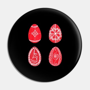 Ukrainian Pysanka Easter Eggs Set - 4 Hand-Painted Designs Pin