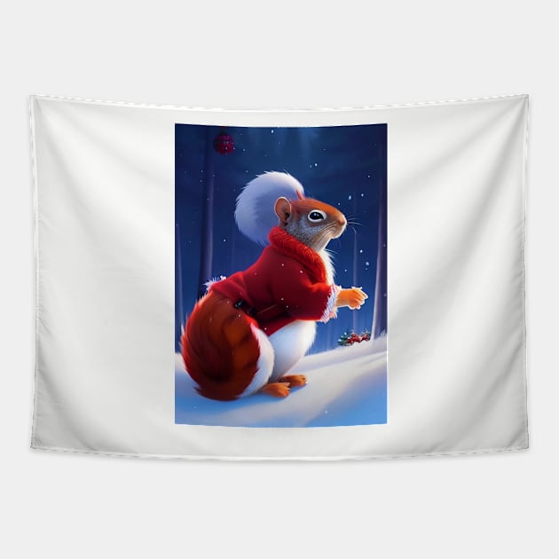 THOUGHTFUL FATHER CHRISTMAS SQUIRREL IN THE SNOW Tapestry by sailorsam1805