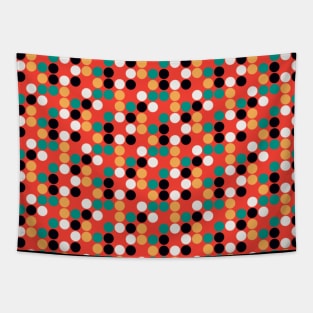 Retro Polka Dots Red Teal Gold Black White Tapestry