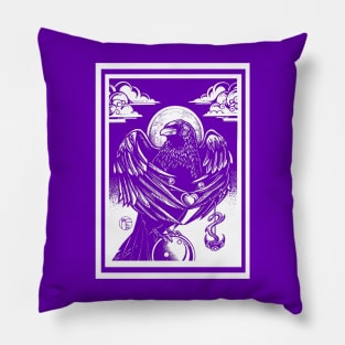 The Raven's Gift - White Outlined, Purple Version Pillow