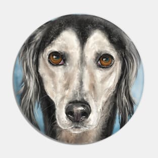 Painting of a Saluki Dog on Blue Background Pin