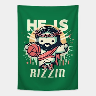 He Is Rizzin Funny Cute  Jesus Play Basketball Christian Tapestry