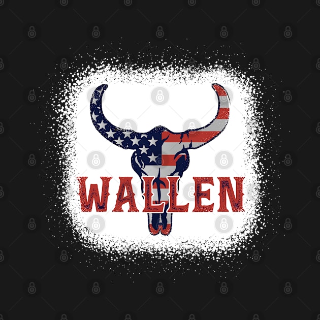 Wallen Bullhead Merch Western American Flag Red White Blue by Genie Designs