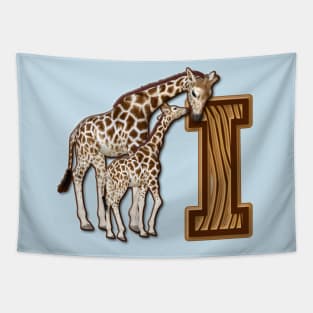 Mom and Baby Giraffe Monogram I Tapestry