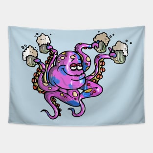 Octopus drinking beer Tapestry