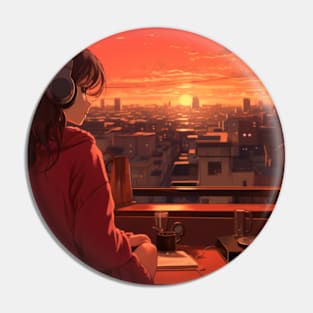 Lofi Girl DJ Sunset Pin