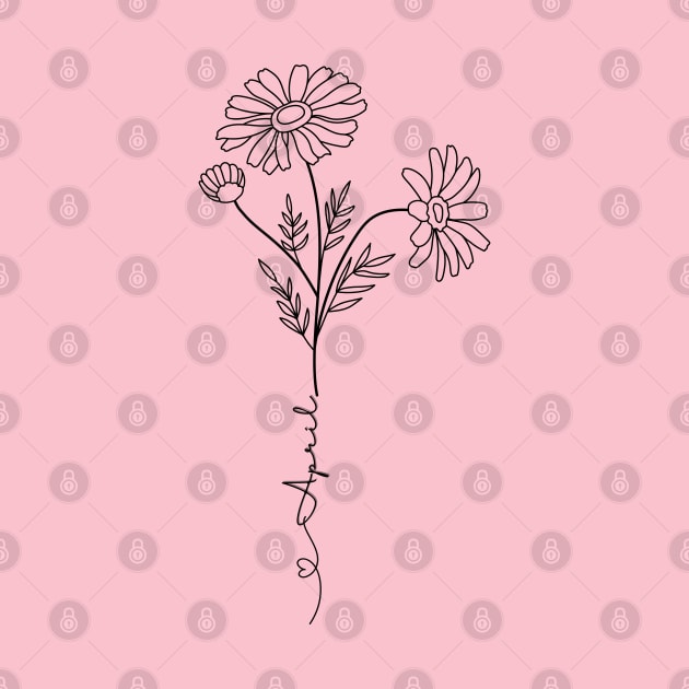 Minimalist  Boho Line Art Daisy April Birth Flower by Tina