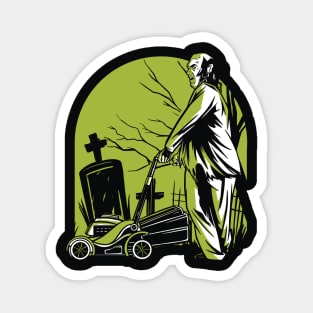 Creepy Zombie Mowing the Lawn in the Graveyard Magnet