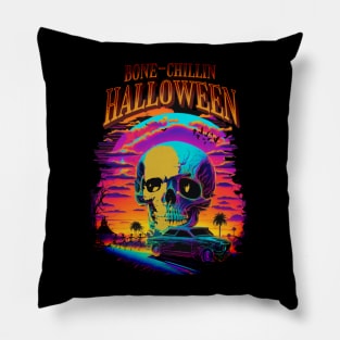 Bone Chillin Halloween Scary Skull Car Spooky Skeleton Horror Haunted House Pillow