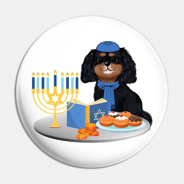 Hanukkah Black and Tan Cavalier King Charles Spaniel Pin by Cavalier Gifts