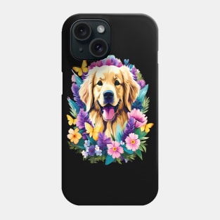 Cute Golden Retriever Surrounded by Beautiful Flowers Phone Case