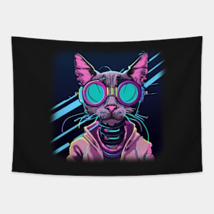 Cyberpunk cat with glasses Tapestry