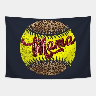 Softball glitter mama leopard print Tapestry