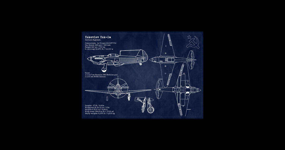 Yakovlev Yak1 Blueprint - Cccp - T-Shirt | TeePublic