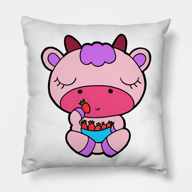 Sitting Cow - Strawberry Milkshake Cow Pillow by coloringiship