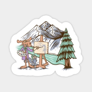 Rocky and Bullwinkle Paint the Mountains Magnet