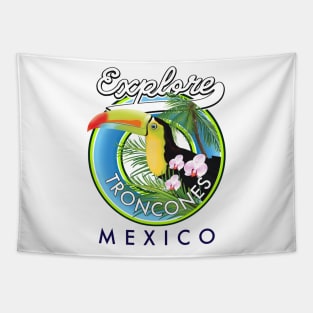 Explore Troncones Mexico retro logo Tapestry