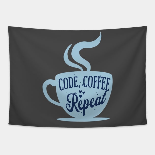 Code, Coffee, Repeat Tapestry by Pixels, Prints & Patterns