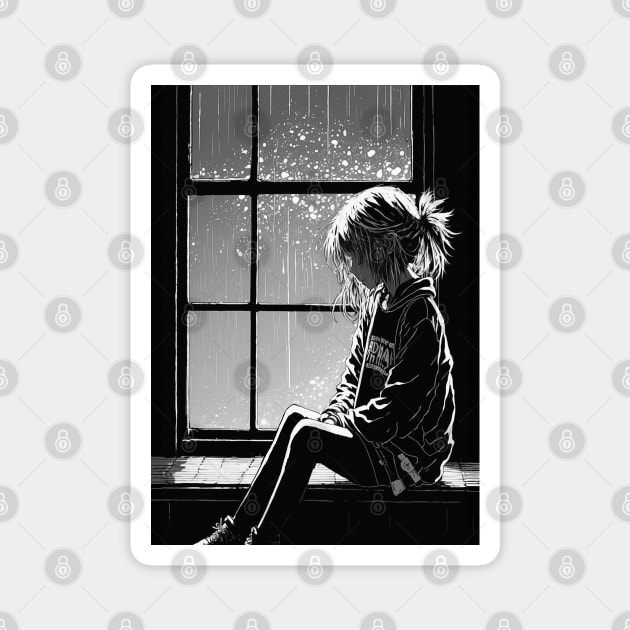 Sad anime girl in manga style Magnet by GothicDesigns