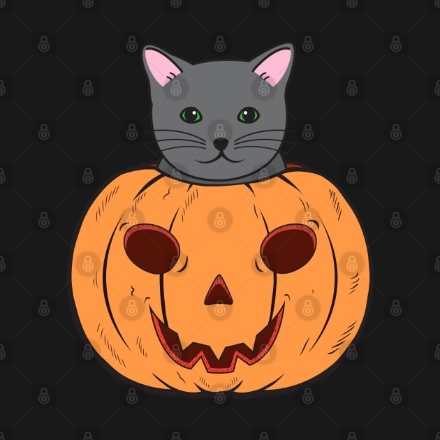 Halloween Cat With Witch Hat Stuck In A Pumpkin Head. by Candaria